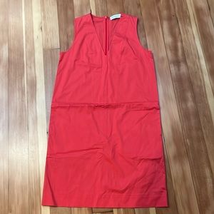 Everlane red poplin v neck shift dress 0 euc cotton